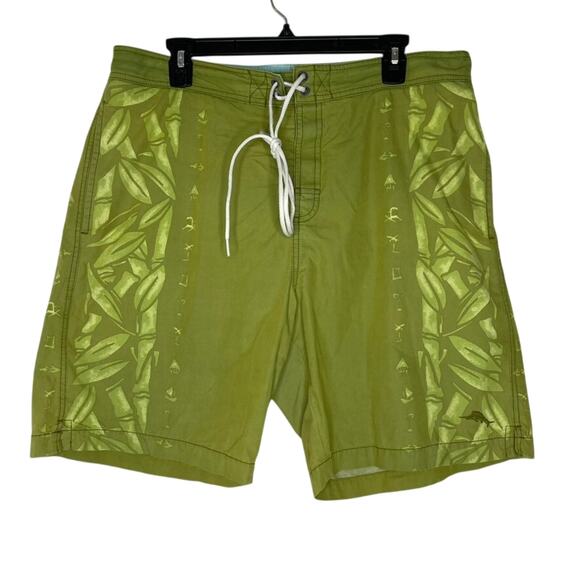 Tommy Bahama Swim Trunks Shorts Olive Green Leaf Tropical Drawstring Mesh Relax - Picture 1 of 5